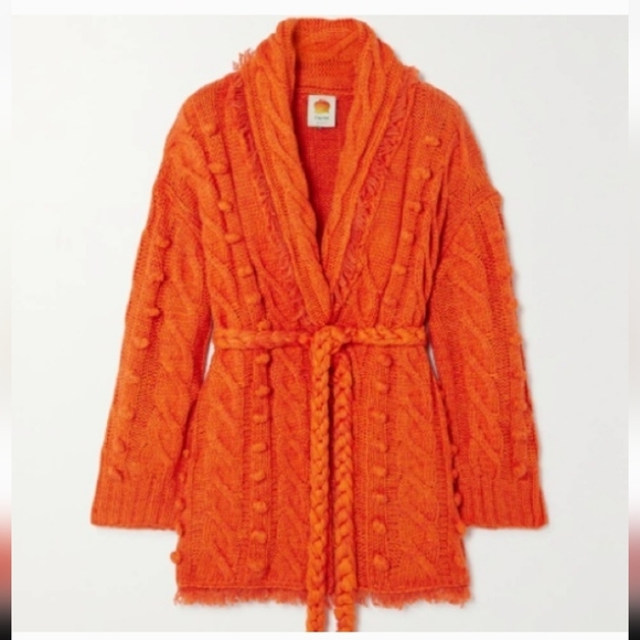 Farm Rio Cable Knit Belted Cardigan in Orange - Picture 7 of 8